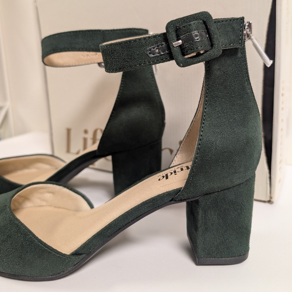 Life Stride Admire Forest Green Suede Ankle Strap Block Heel Pumps - Picture 3 of 16